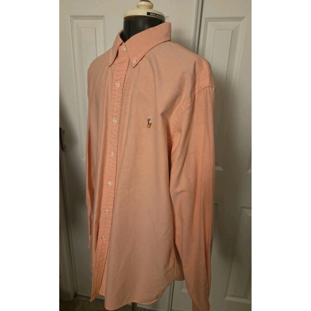 Polo Ralph Lauren Oxford Shirt Mens Large Peach Classic Fit Button Down PONY EUC